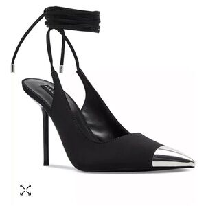 Steve Madden Jessica Rich Mira Black Ankle Wrap Heeled Pumps